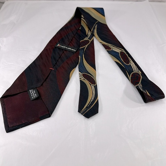 Conte di Milano - “Peacock Feather” Abstract Dark Red Silk Men’s Necktie ⭐️ EUC - Picture 5 of 7